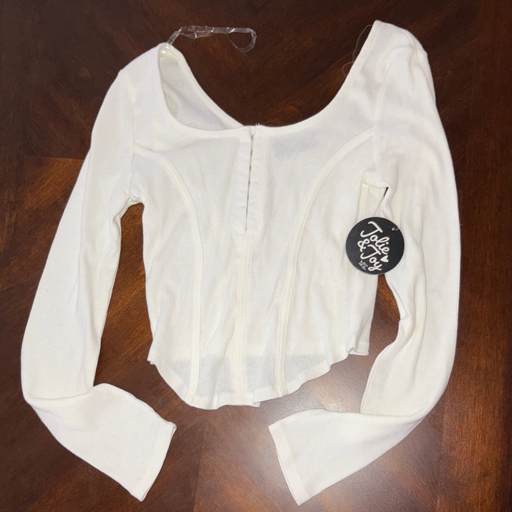White Long Sleeve Fitted Crop Blouse